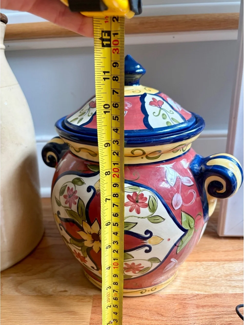 Pier 1 Vallarta Hand Painted Earthenware Cookie Jar Canister Retired Floral